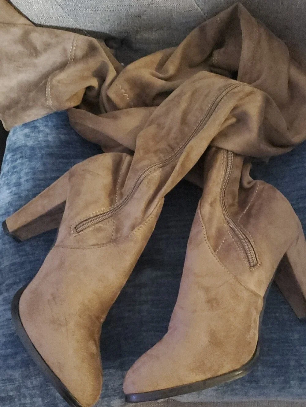 Catherine Malandrino Taupe Suede Over-the-Knee Boots